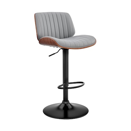 Armen Living Brock Adjustable Gray Faux Leather and Walnut Wood with Black Finish Bar Stool LCBCBAWABLGR